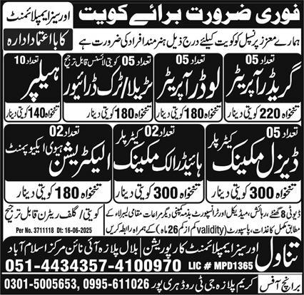 Operator, Helper Jobs in Kuwait
